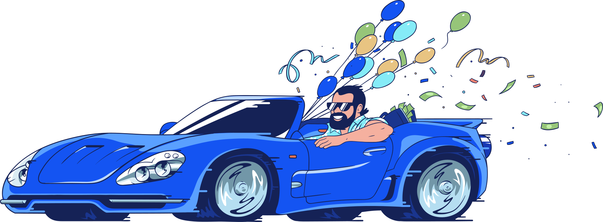 Cool guy in a cool car illustration